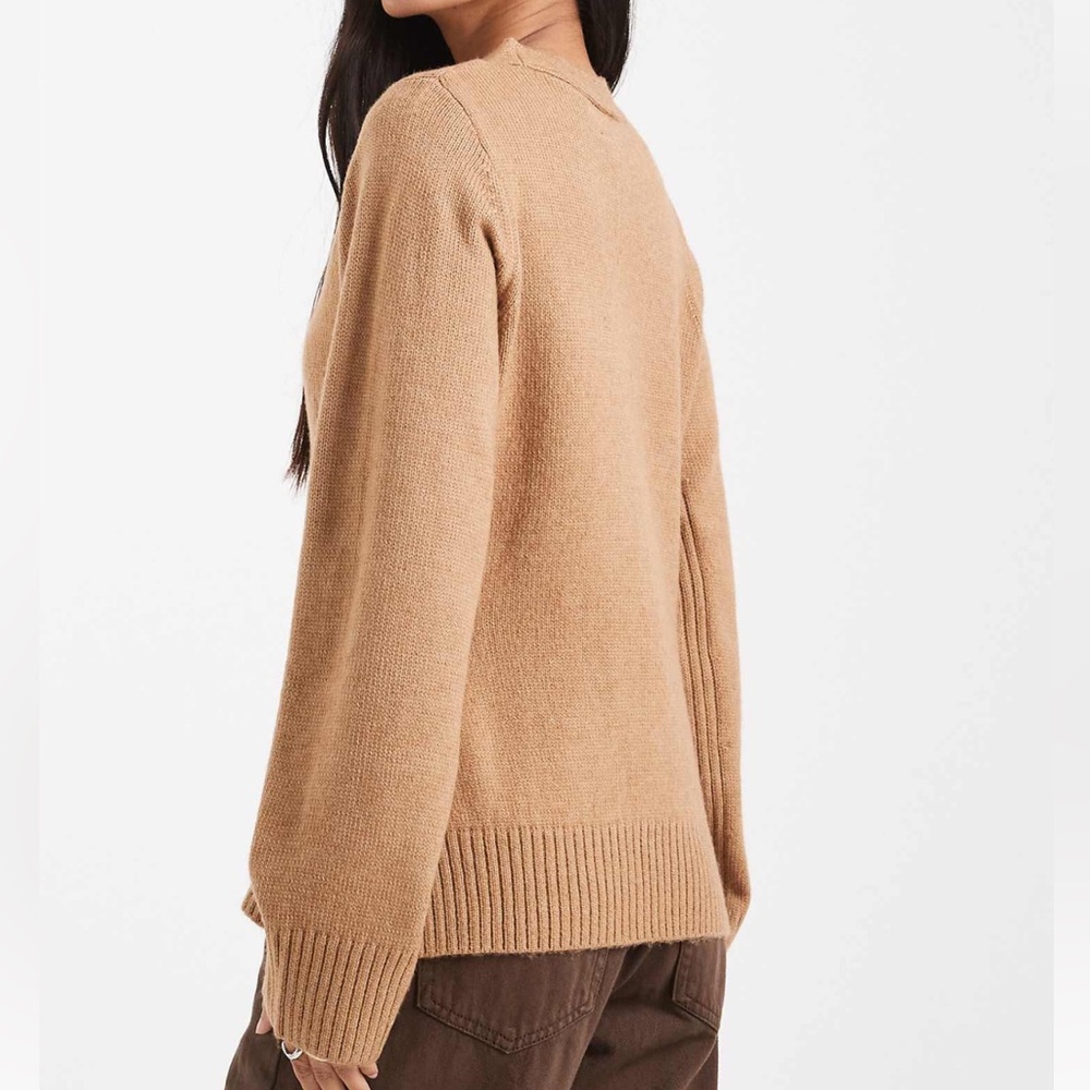 ASOS- tan camel v neck button front knit cardigan sweater with side pockets - Picture 5 of 6